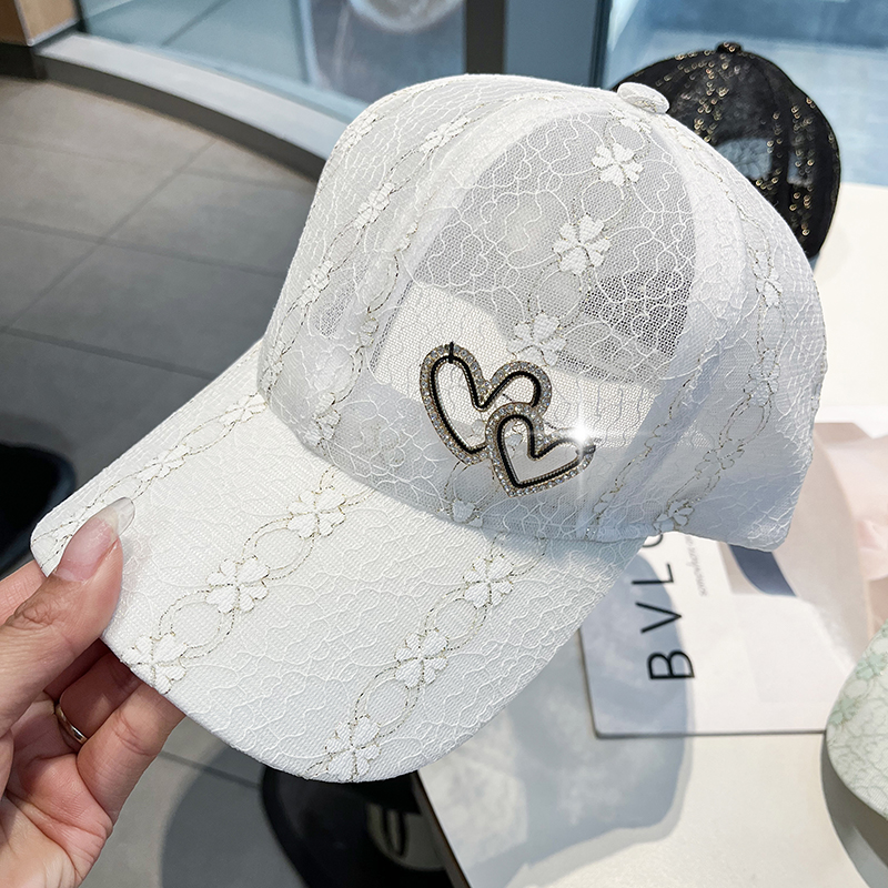 夏季小清新蕾丝花朵水钻棒球帽