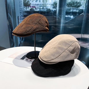 街头辣妹前进帽子女英伦复古灯芯绒鸭舌帽女百搭时尚 气质画家帽秋