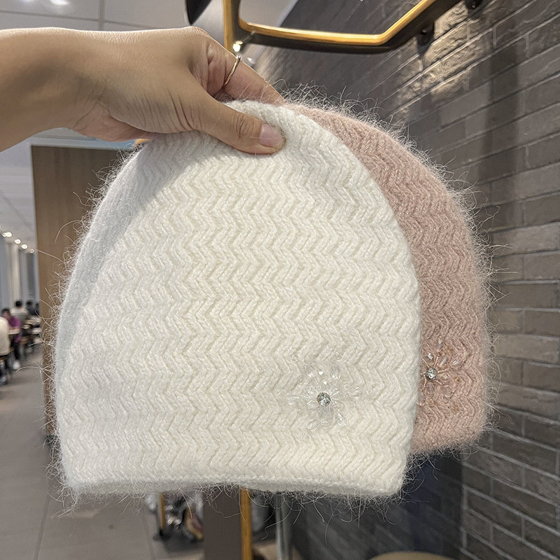 白色兔毛针织毛线帽子女冬季水钻花朵毛绒帽保暖百搭包头帽月子帽,服饰配件/皮带/帽子/围巾,帽子,淘宝优惠券,粉丝福利购,淘宝优惠卷