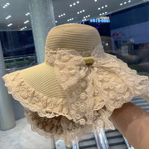 大檐蕾丝蝴蝶草帽女夏季小清新