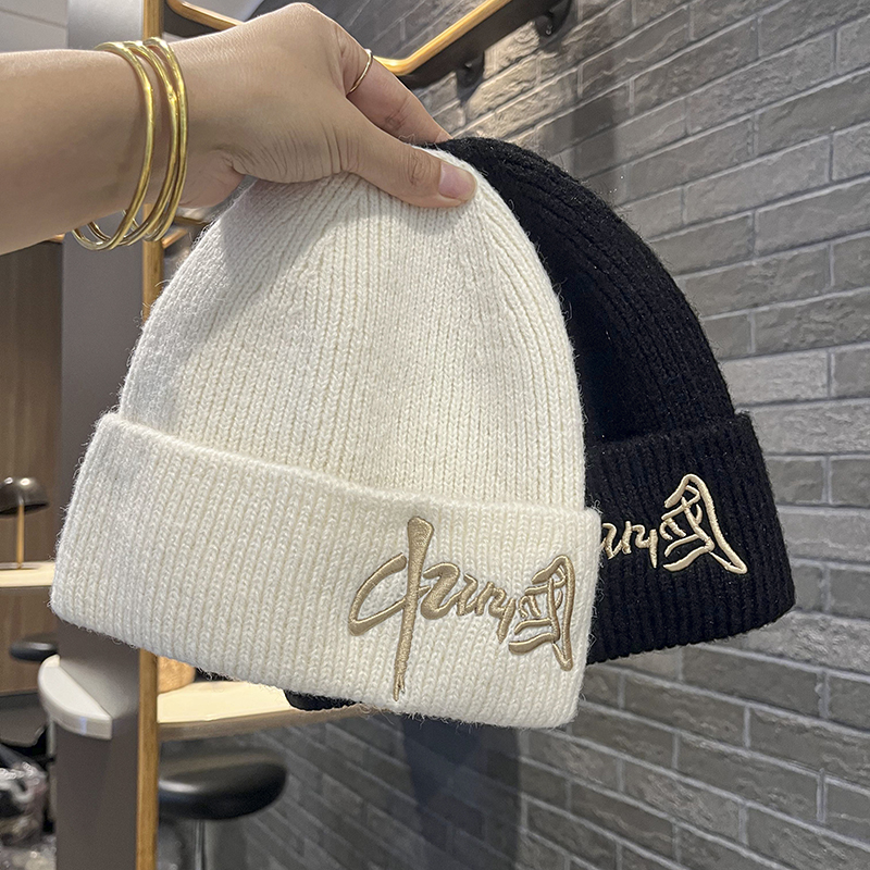 毛线帽子女2025新款秋冬季国潮刺绣保暖套头冷帽男个性百搭针织帽