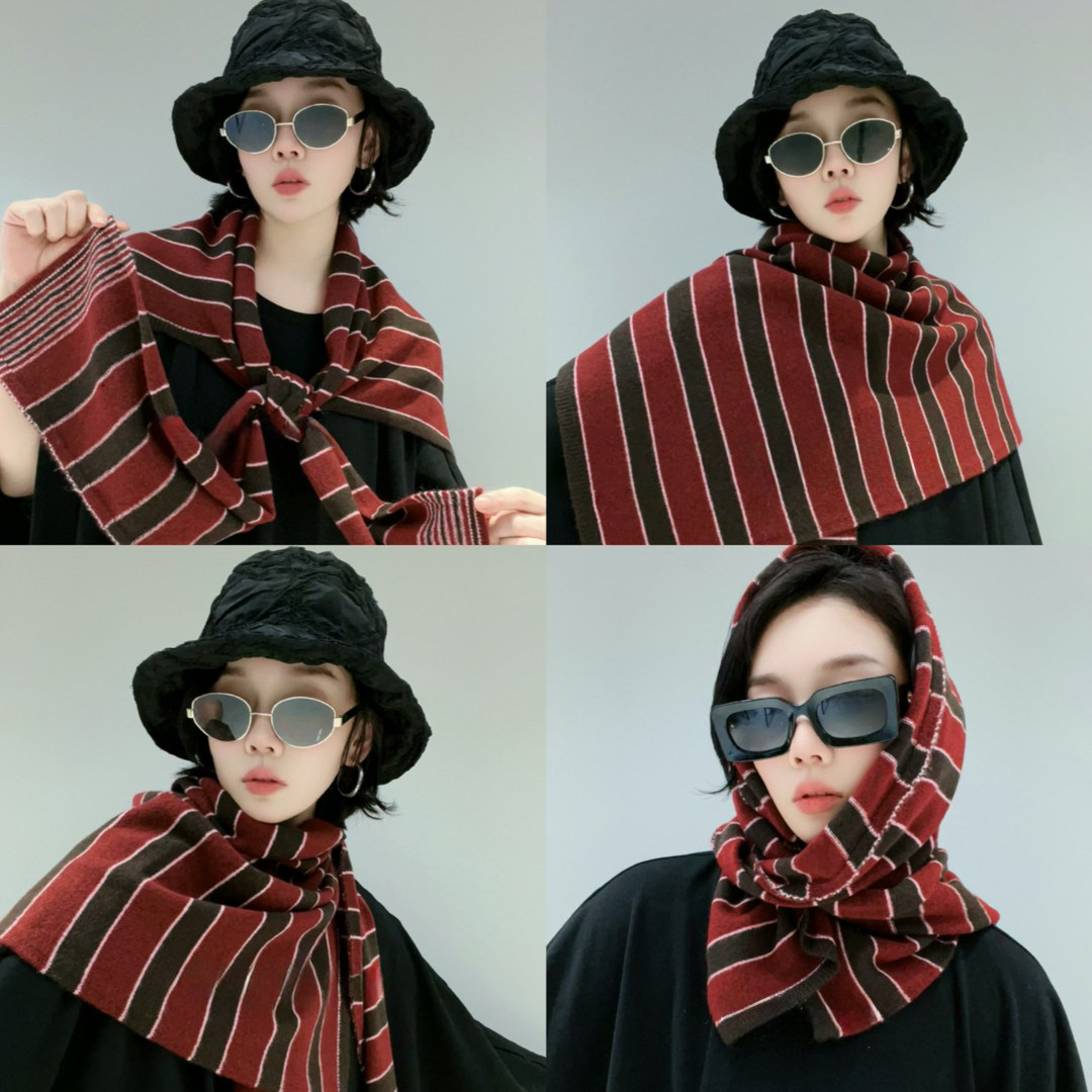 阿普瑞风羊毛条纹秋冬保暖披肩女
