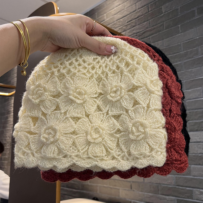 毛线帽时尚百搭女冬季手工钩花