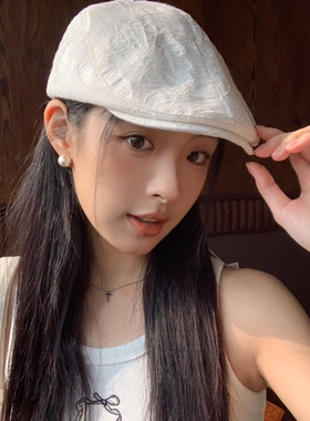 复古提花刺绣鸭舌帽子女春夏季新款简约百搭显脸小反戴白色前进帽