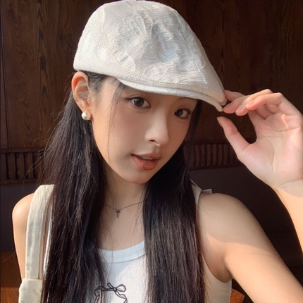 复古提花刺绣鸭舌帽子女春夏季新款简约百搭显脸小反戴白色前进帽