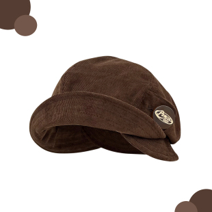 复古灯芯绒八角帽子女秋冬季保暖防寒韩版百搭大头围显脸小渔夫帽