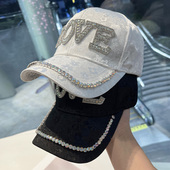 显脸小鸭舌帽夏季 水钻字母棒球帽子女新款 出游防晒遮阳帽 时尚 韩版
