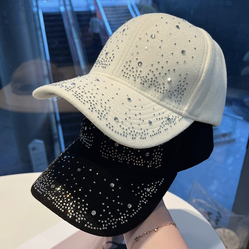 韩版ins满天星水钻帽秋冬毛呢时尚简约棒球帽女出游显脸小鸭舌帽