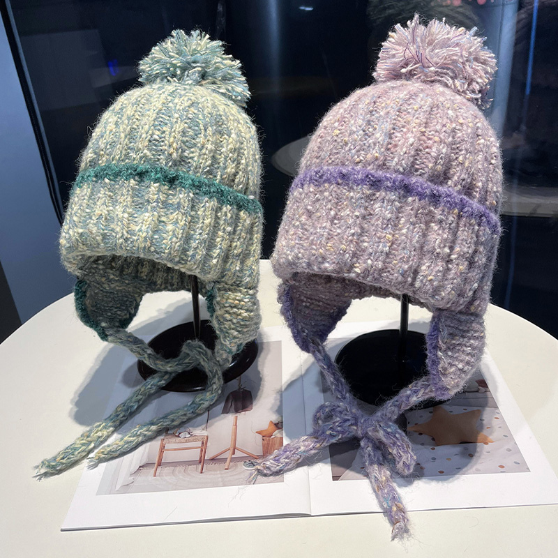 针织毛球护耳帽冬季保暖