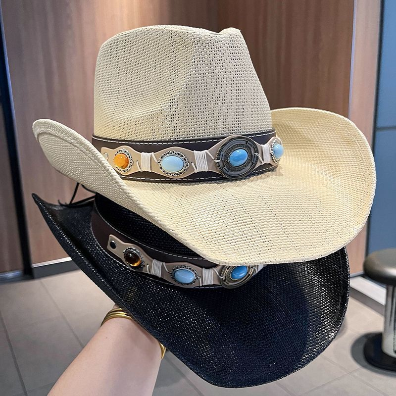 夏季帽子女户外登山帽遮阳防晒帽大帽檐西部牛仔帽民族风渔夫帽男