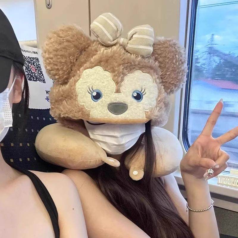 雪莉玫U型枕帽子女秋冬季可爱卡通办公室连帽靠枕旅行脖子护颈枕