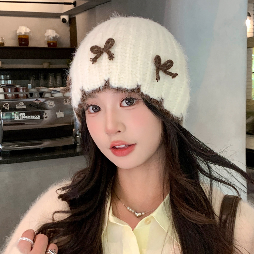 韩系蝴蝶结针织帽女秋冬保暖防寒毛线帽子大头围百搭包头护耳冷帽,服饰配件/皮带/帽子/围巾,帽子,淘宝优惠券,粉丝福利购,淘宝优惠卷