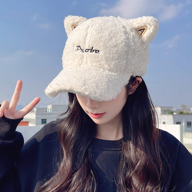 日系可爱卡通猫耳朵毛绒棒球帽女
