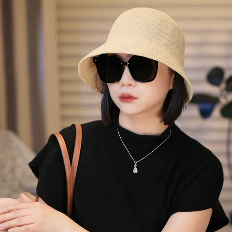 新款春夏季轻薄亚麻渔夫帽子女复古百搭显脸小水桶帽遮阳防晒盆帽
