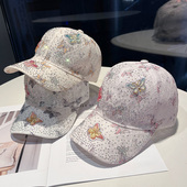 春夏季 水钻蝴蝶甜美棒球帽女蕾丝印花轻薄透气百搭遮阳鸭舌帽 新款