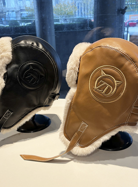 秋冬季加厚雷锋帽男户外滑雪防寒PU皮质护耳帽加绒保暖飞行帽子女