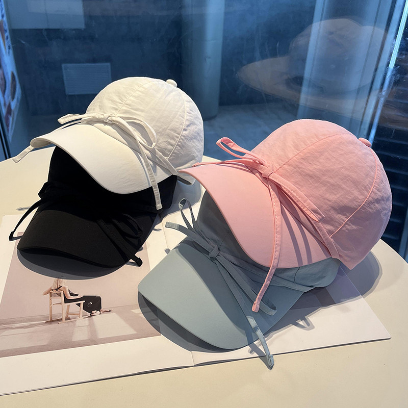 韩版蝴蝶结棒球帽女夏季百搭速干布鸭舌帽女遮阳防晒帽软顶太阳帽