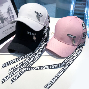 字母飘带个性 时尚 棒球帽女秋防晒街头百搭鸭舌帽 帽子女春节季 韩版