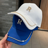 韩版 水钻女士棒球帽潮流R字母防晒鸭舌帽夏季 克莱因蓝遮阳帽子女
