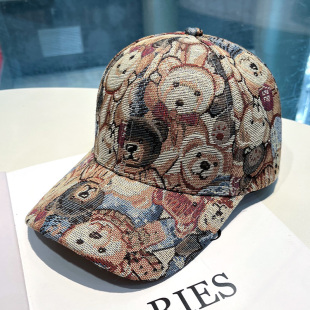 2025新款女士时尚捧球帽卡通小熊刺绣鸭舌帽夏防晒太阳帽遮阳帽子