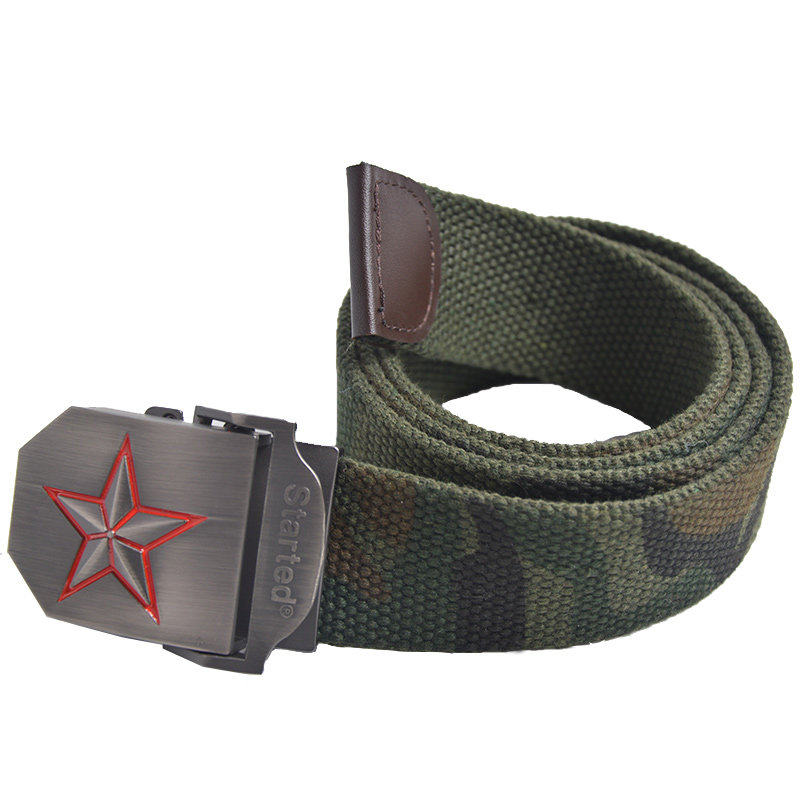 腰带男当兵人的帆布皮带女水兵舞休闲复古百搭自动扣五角星腰带男