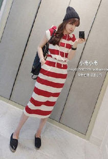 夏季 包臀针织常规显瘦套头条纹包臀学生连帽身裙子 女士连衣裙修身