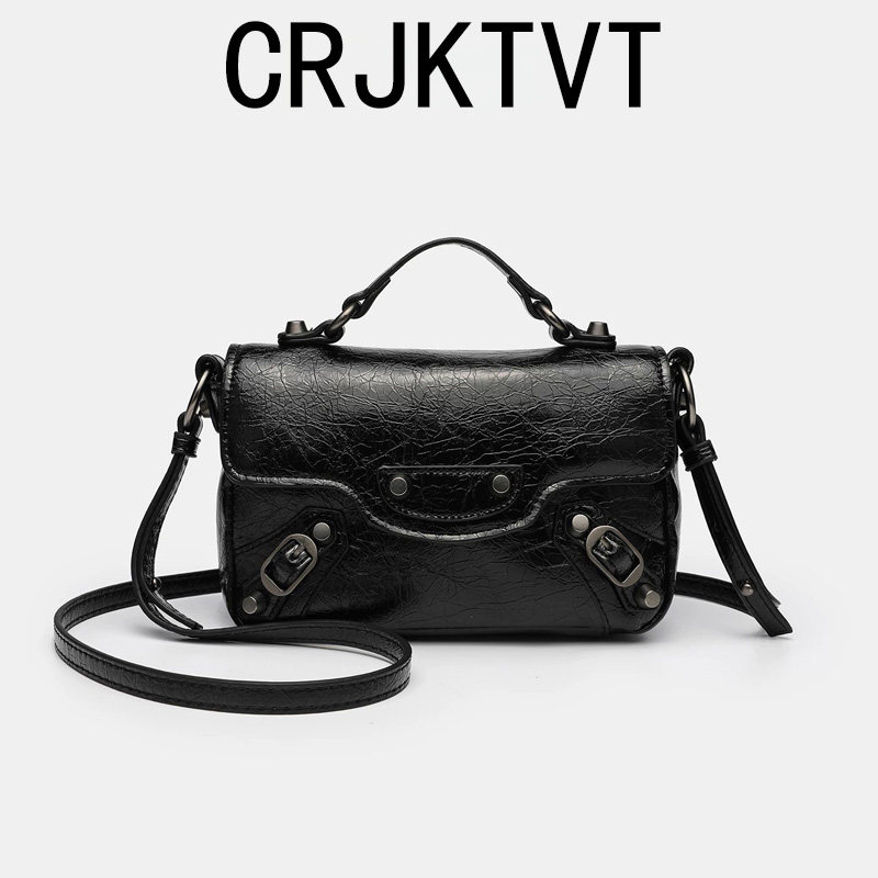 CRJKTVT油蜡牛皮翻盖机车包女