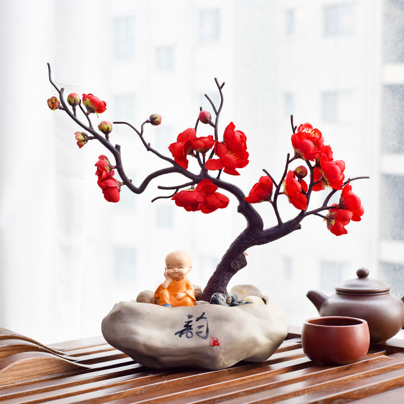 书房国学盆栽中式仿真花卉装饰摆件蜡梅插花茶道书桌腊梅家居饰品