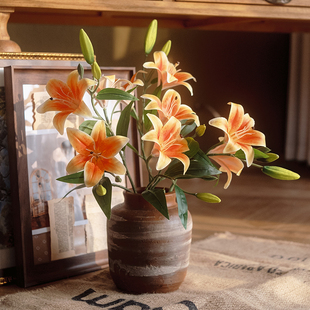保湿手感百合花仿真花假花轻奢高档客厅电视柜餐桌花瓶插花装饰品
