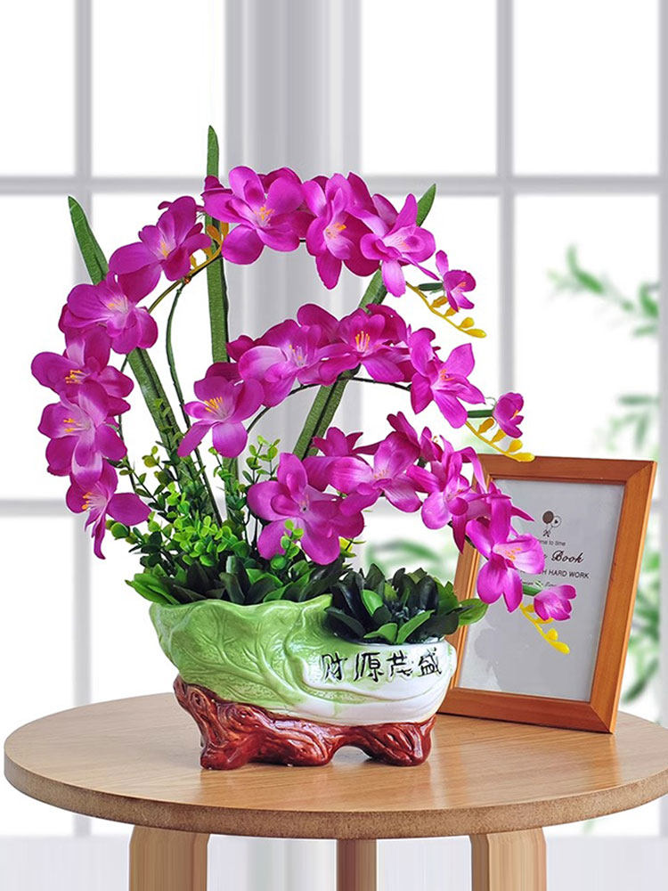蝴蝶兰彷真花套装兰花假花盆景摆设室内客厅办公室装饰品盆栽摆件