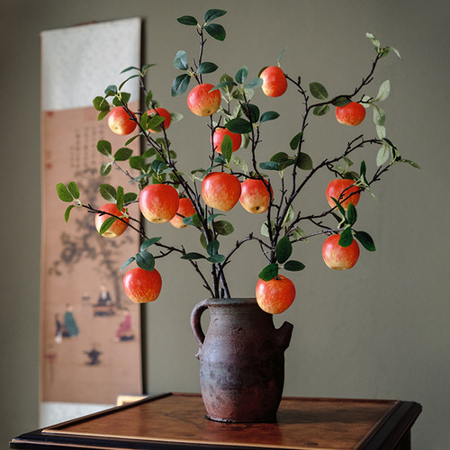 仿真苹果枝仿真花苹果装饰水果客厅餐桌假花果实摆件树枝摆设插花