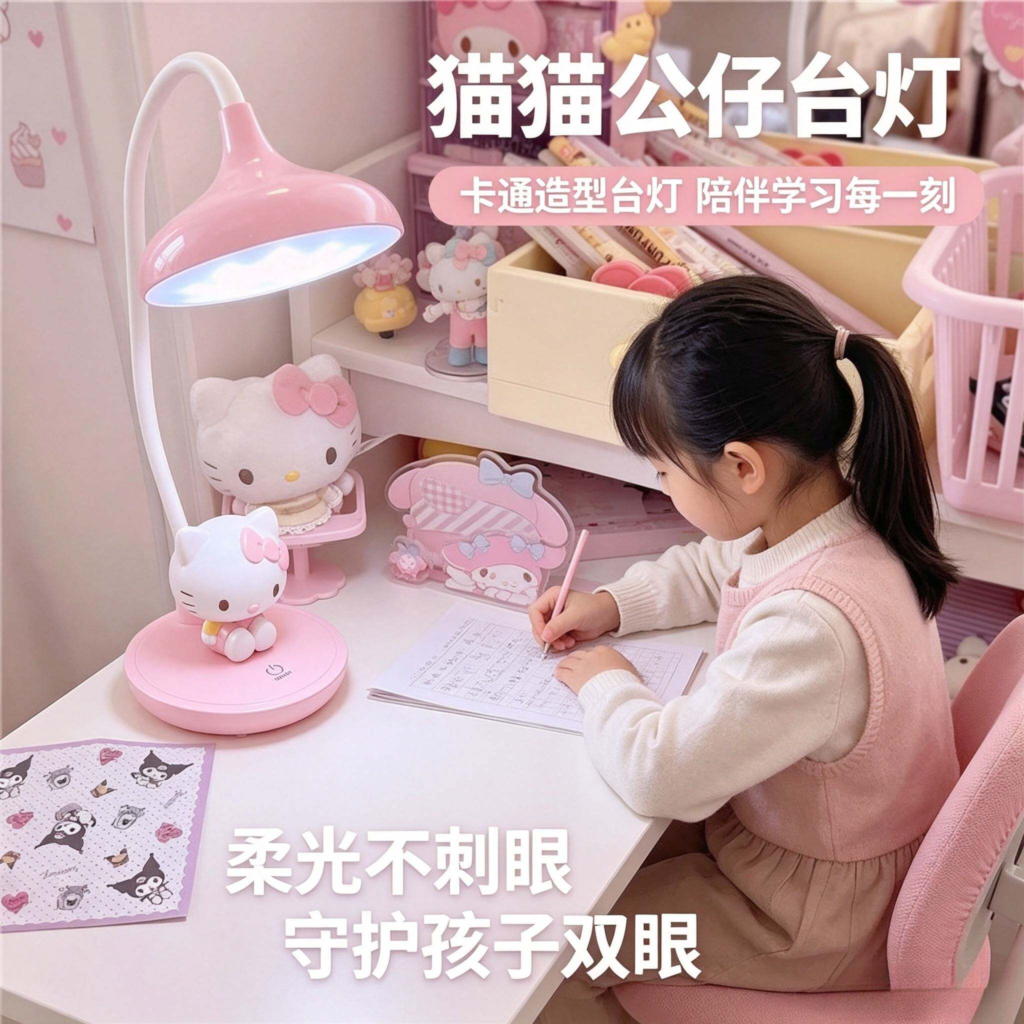 卡通可爱台灯小学生学习专用护眼灯宿舍床头灯儿童阅读灯LED充电
