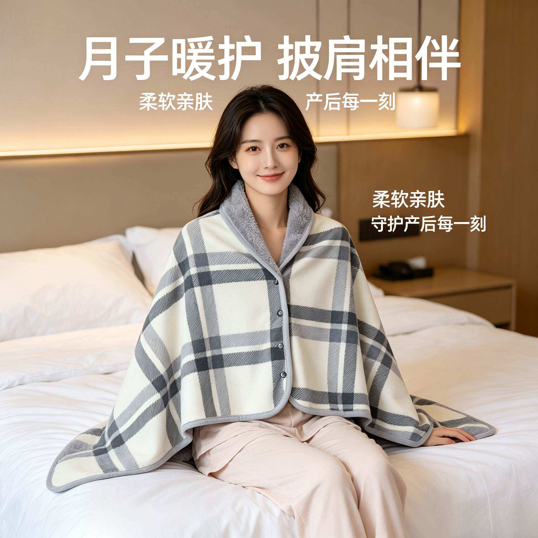 保暖披肩防寒盖毯加厚格子摇粒绒月子盖毯午休多功能骑车挡风毯子