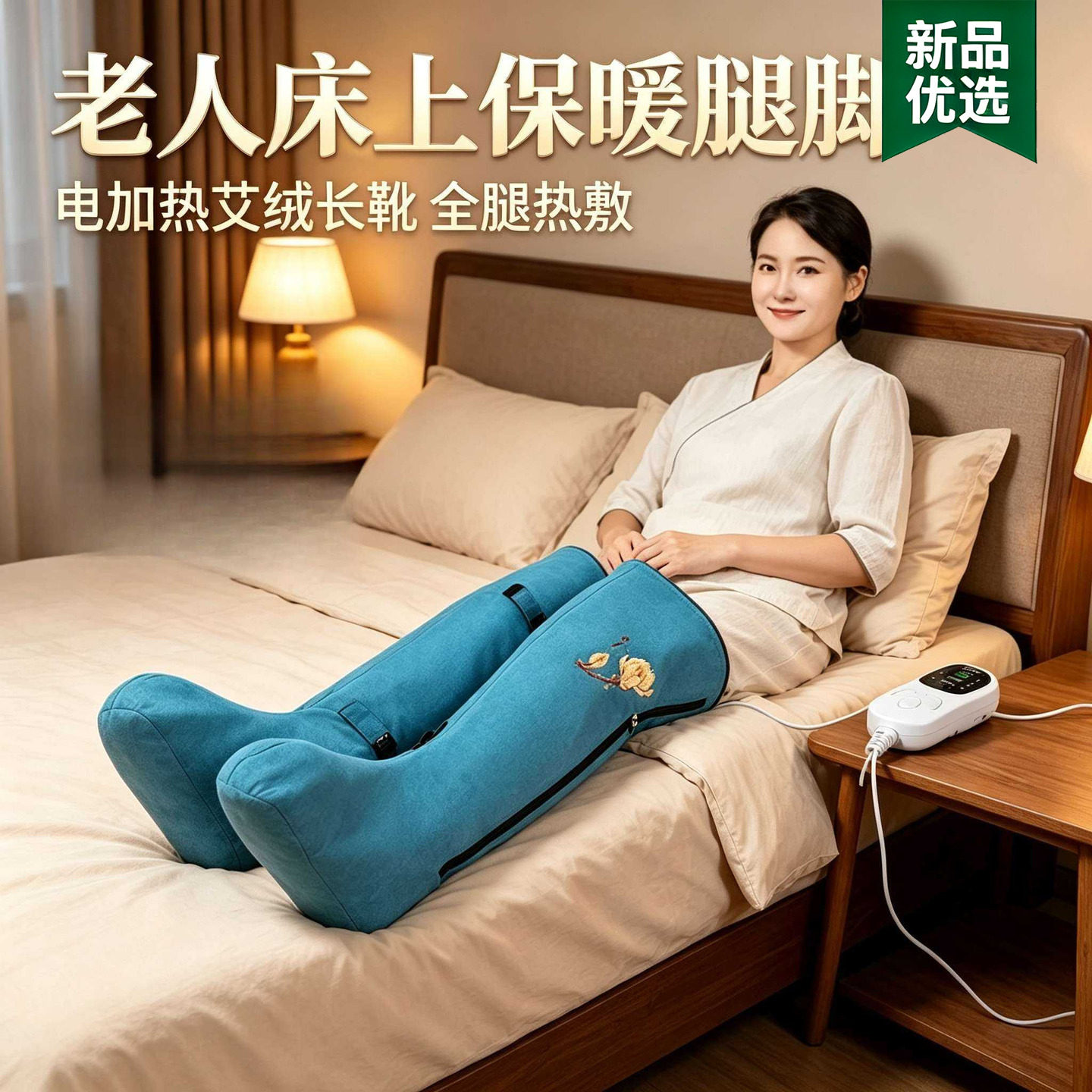 老人腿脚防凉电加热艾绒长筒靴热敷老寒腿保暖膝盖关节护腿暖脚