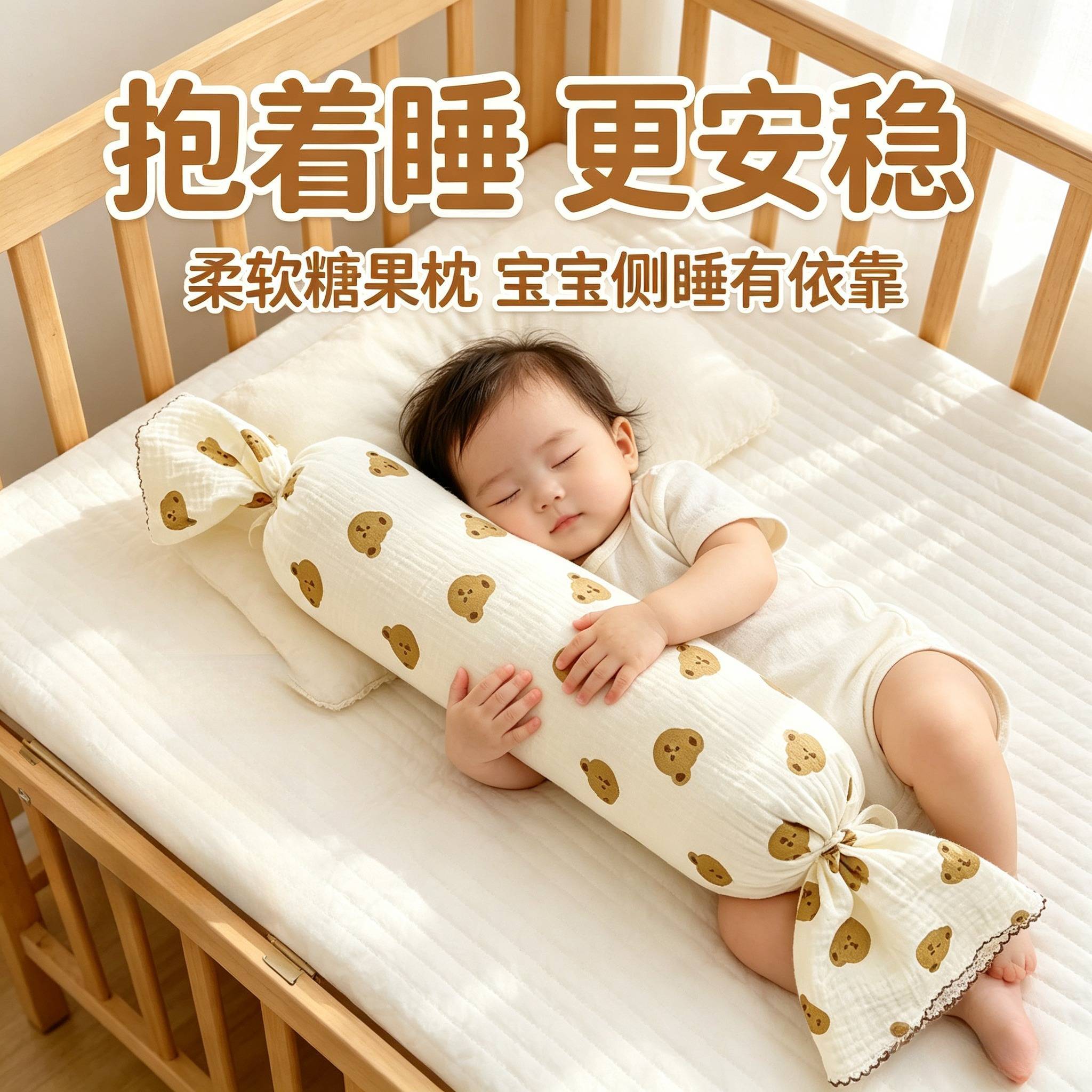 新生婴儿枕头纯棉宝宝安抚侧睡靠背枕儿童抱枕糖果枕防惊跳
