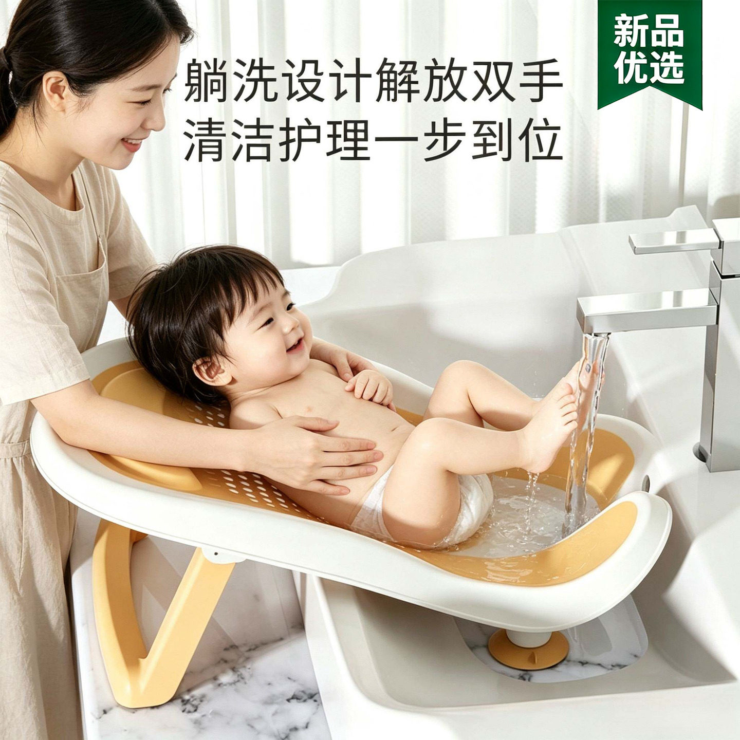 婴儿洗屁屁神器女宝宝洗屁股冲洗架男新生儿童洗澡浴盆躺托小月龄