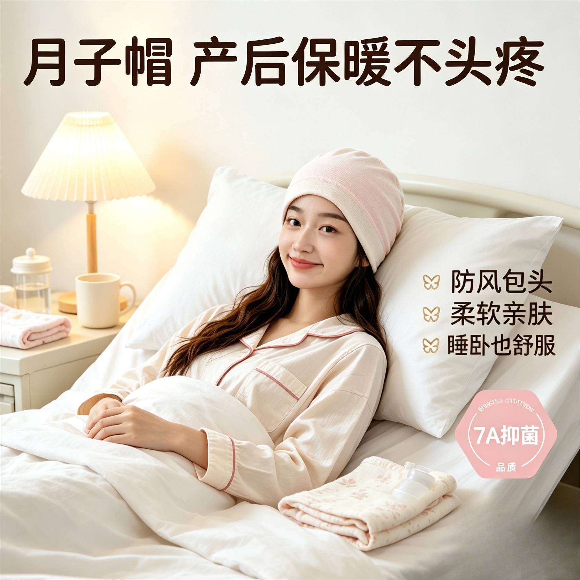 蝴蝶结纯棉产妇月子帽夏薄款孕妇产后出汗帽防风保暖护头巾显脸小