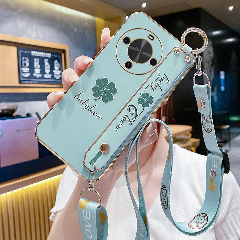 适用华为畅享70x尊享版手机壳畅想保护硅胶套BRE一AL80a全包防摔BREAL软壳女款四叶草腕带斜挎挂绳简约小清新