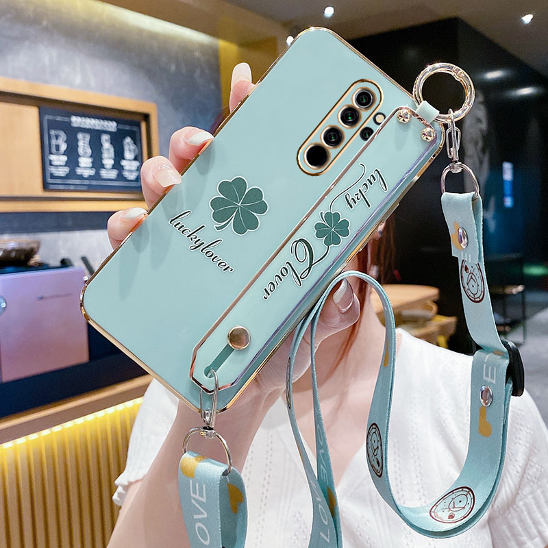 红米note8pro手机壳四叶草腕带