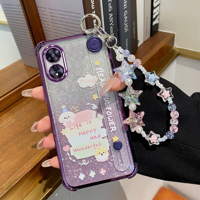 适用oppoA1pro手机壳oppo保护A1por硅胶套5G新款opa全包oppa防摔曲屏opopa渐变闪粉软壳腕带支架op女星星手链