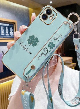 适用苹果12手机壳iPhone12Pro保护套苹果12pro max全包腕带挂绳ip12硅胶防摔软壳12mini十二小清新女por支架