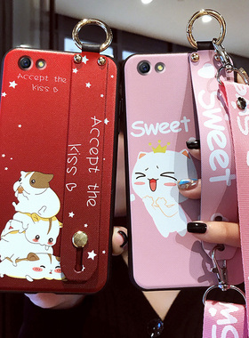 适用于oppoA3手机壳女oppoA83硅胶A37保护套oppoA33软A77m外壳A1磨砂腕带opqo a83t全包防摔可爱卡通斜挎挂绳