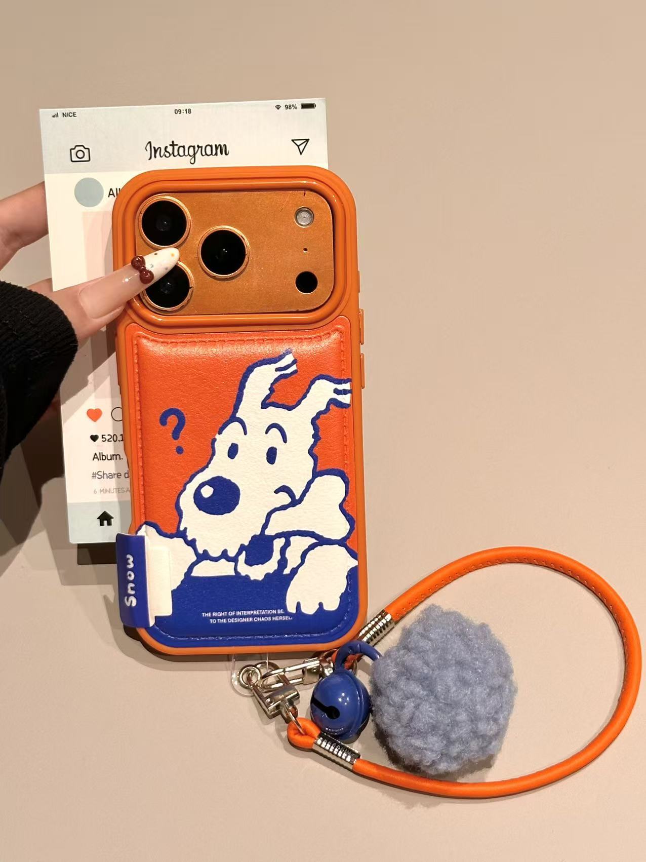 秋冬可爱橙底蓝色小狗皮纹壳适用苹果17/16/15/14防摔手机壳 · 橙底蓝色小狗-单壳 苹果17