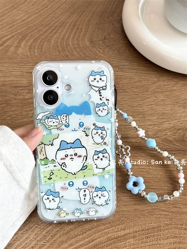 透蓝色可爱吉伊卡哇链条适用苹果16promax手机壳iPhone15pro/14女