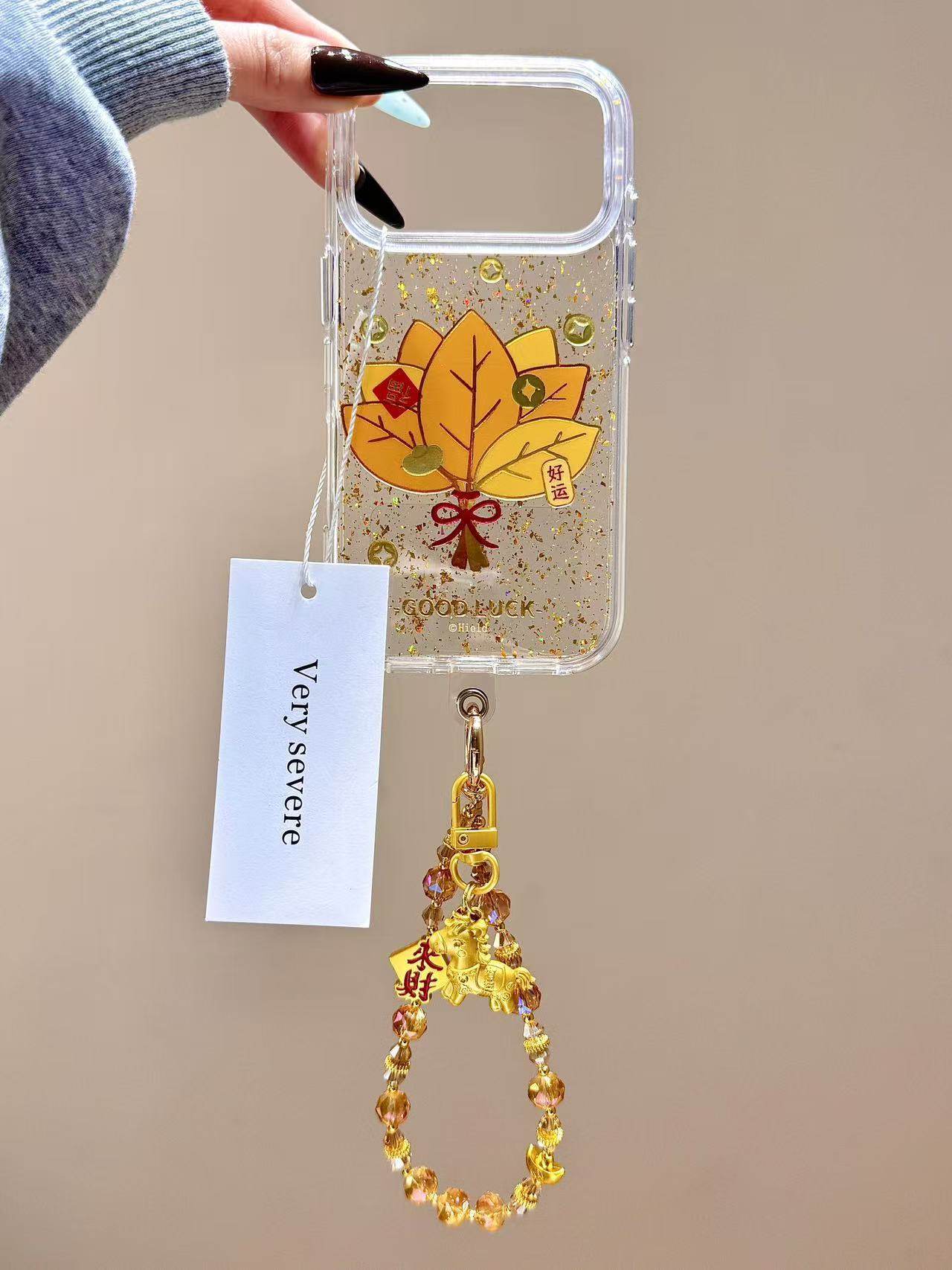 金箔闪粉鎏金柚子叶手拎珠链适用苹果17promax手机壳15iphone16 · 苹果17pro 鎏金好运柚子叶,3C数码配件,手机保护套/壳,淘宝优惠券,粉丝福利购,淘宝优惠卷