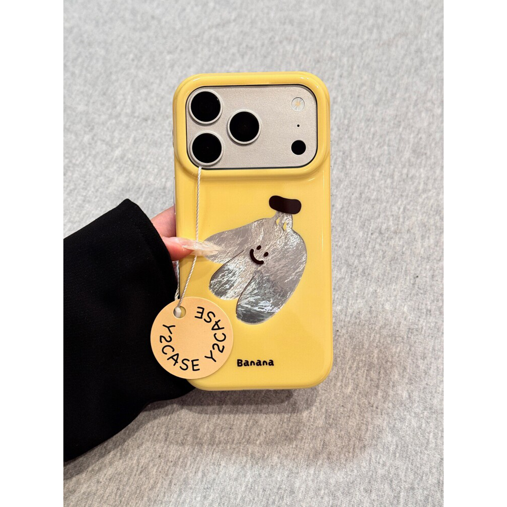 韩风ins高级感鎏银锡纸纹香蕉适用苹果17promax手机壳iphone16promax新款15女17pro创意15pro全包防摔手机套