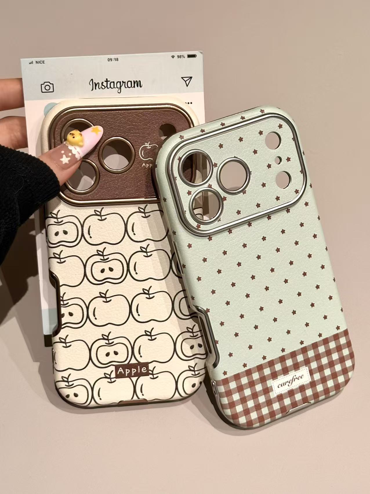 ins高级感薄荷绿格纹星星线条苹果适用苹果17/16/15/14防摔手机壳 · 满屏白线条苹果 苹果15promax