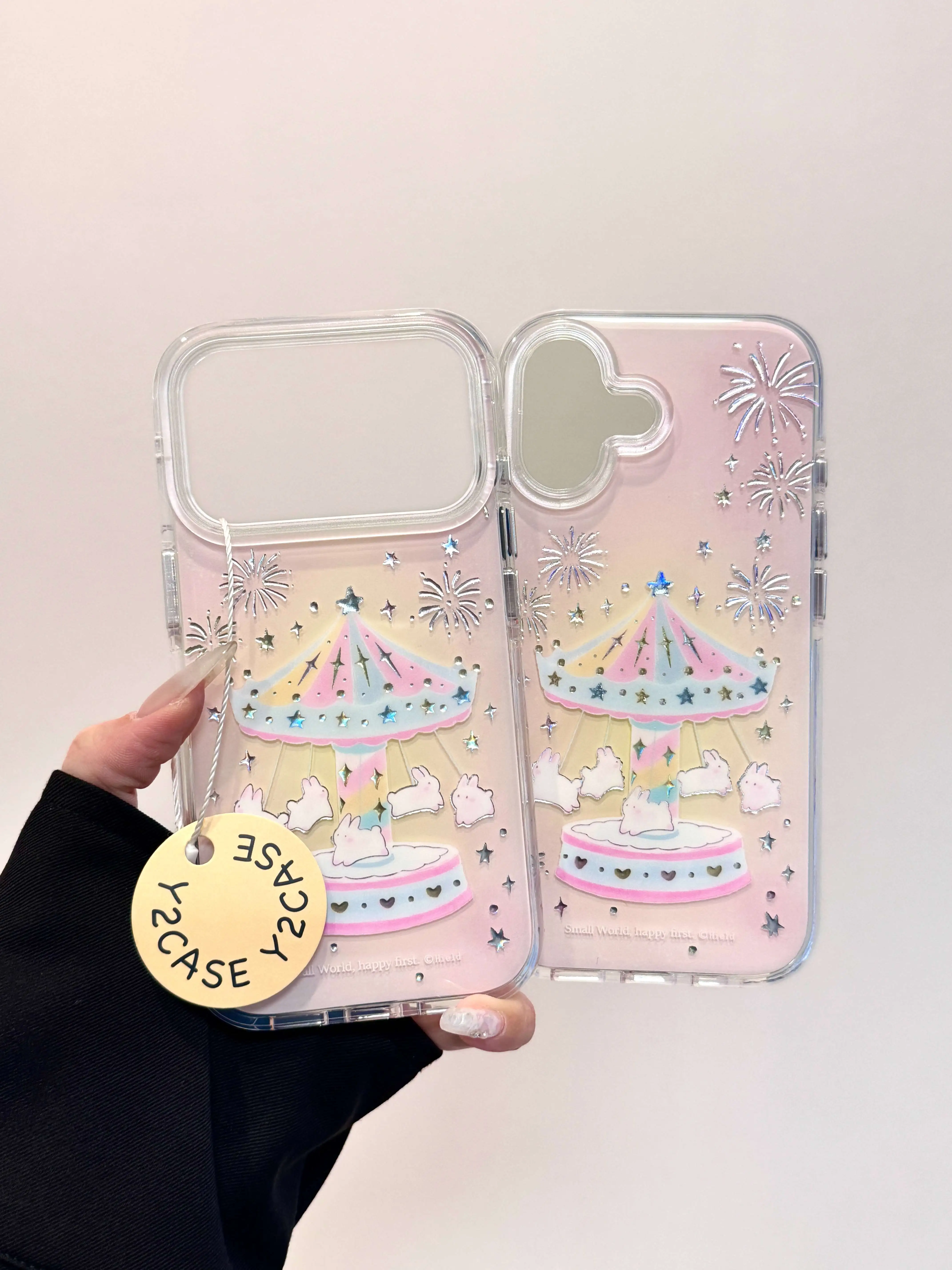 少女心可爱旋转鎏金小兔兔IMD双层手机壳适用iPhone17