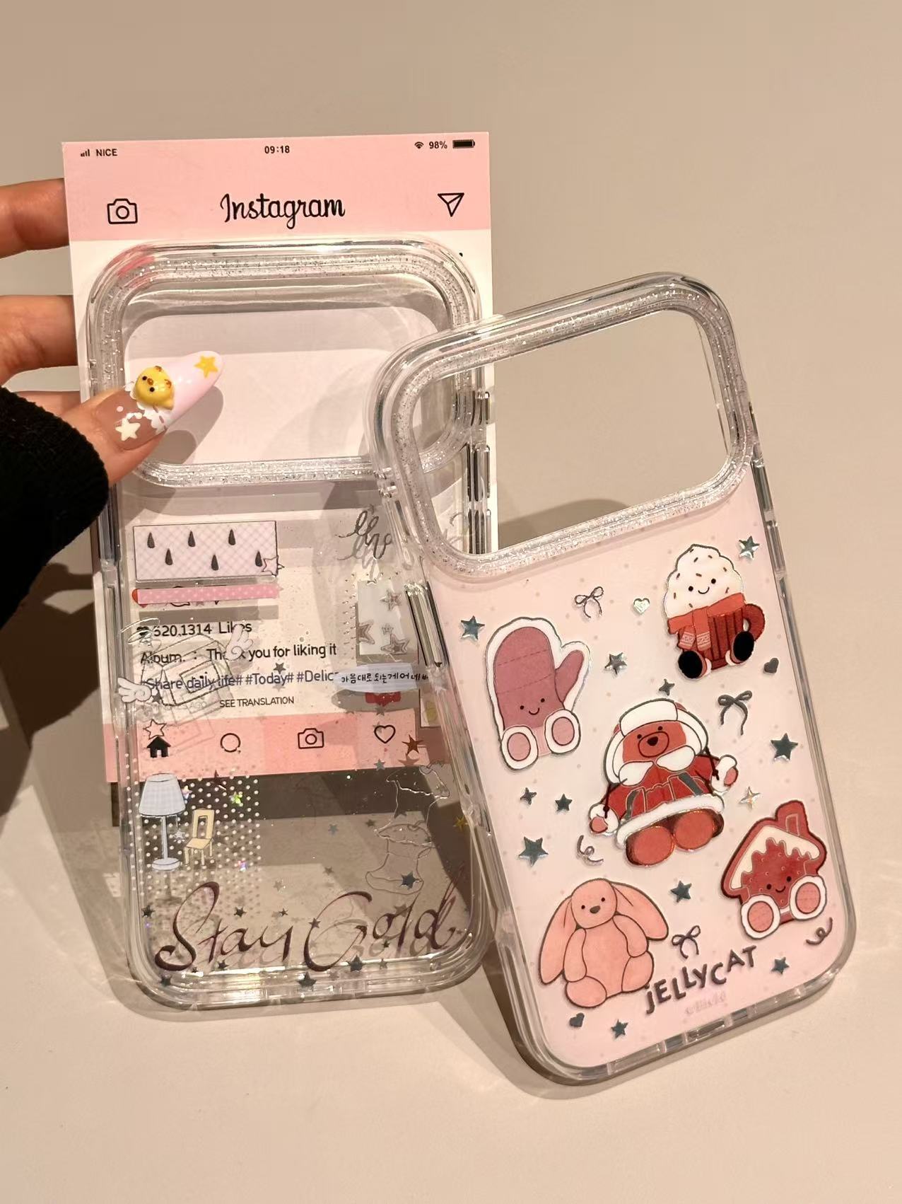 卡通可爱围边拼接台灯星星小动物适用苹果17/16/15/14防摔手机壳 · 粉棕色冬季Jellycat-单壳 苹果17promax