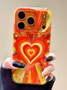 6.7寸 创意ins个性 苹果14promax 红橙黄极光爱心 红橙黄极光爱心适用苹果17promax手机壳15iphone16pro